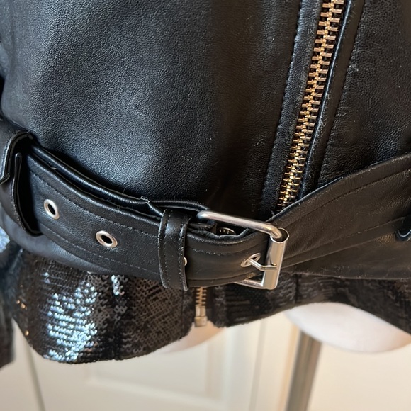 - IRO Women’s Riley Black leather jacket with sequin insert Size 42 - Picture 3 of 11